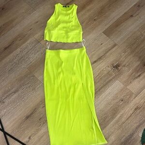 Lulu's Neon Yellow Midi Skirt Set